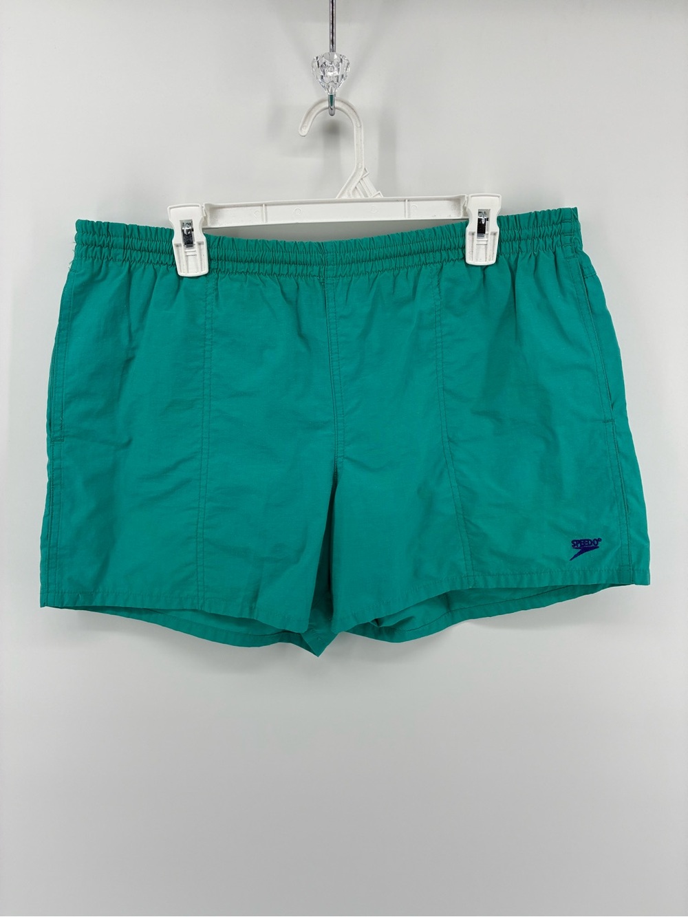 Vintage Speedo Mens Teal Swim Shorts with Logo